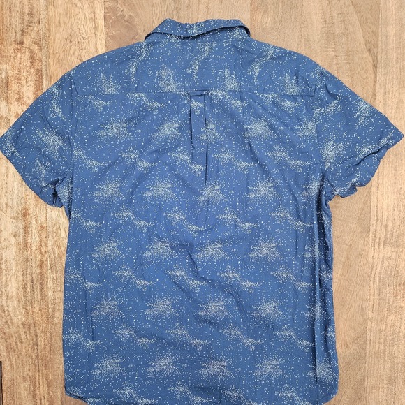 Kenneth Cole Button Up Shirt Men's Large Blue Pattern Short Sleeve 100% Cotton - Picture 5 of 5